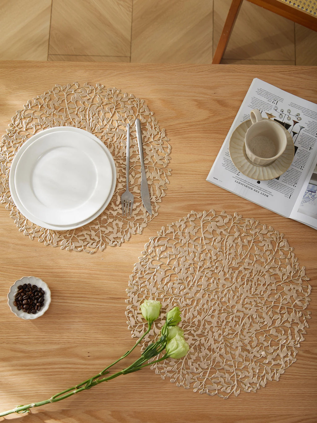 Lot de 6 Napperons ronds en PVC - Doré