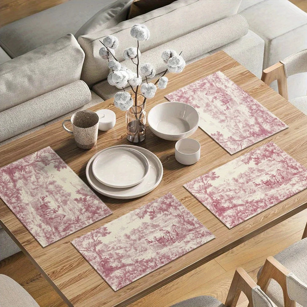 Lot de napperons anti-tache - motif campagnard