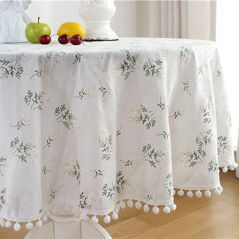 Nappe ronde en coton avec pompon