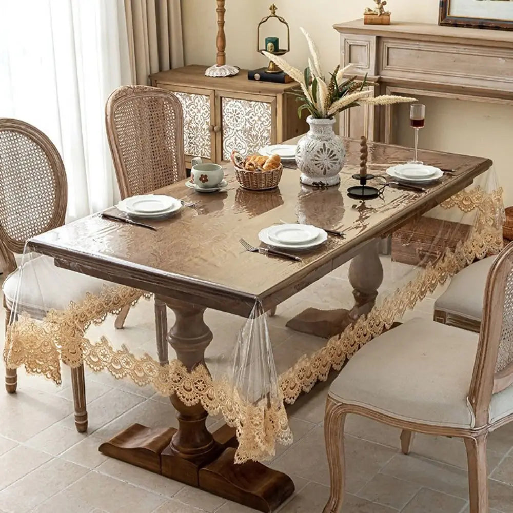 Nappe de table en PVC transparent avec dentelle