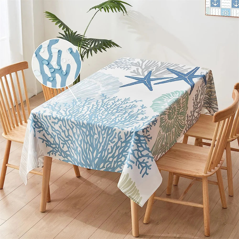 Nappe de table à imprimé corail et étoiles de mer