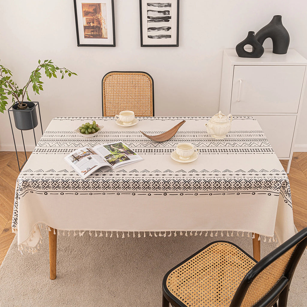 Nappe en coton bohème – bordure à pampilles