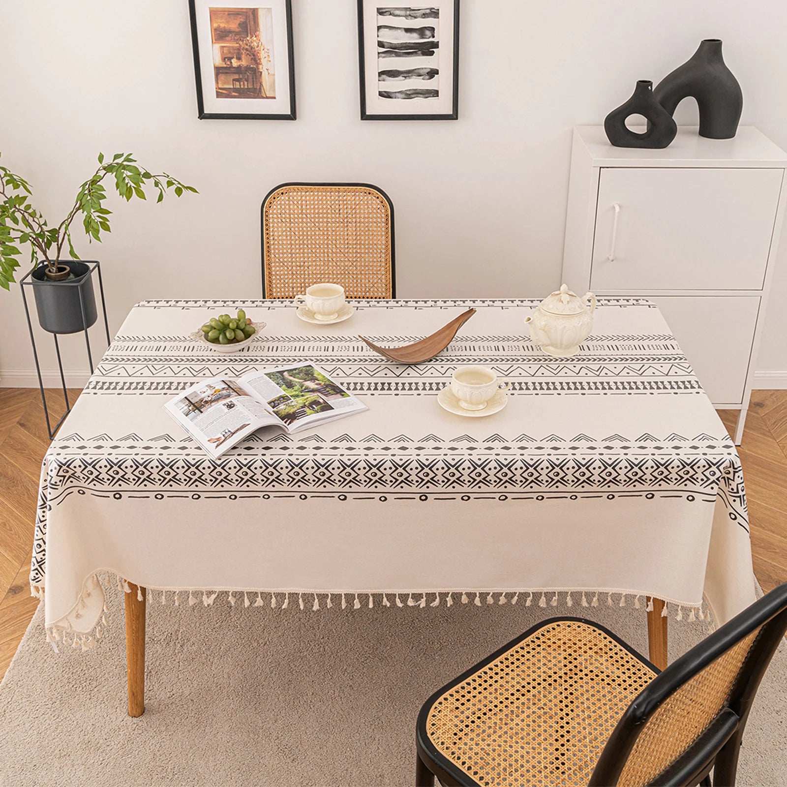 Nappe en coton bohème – bordure à pampilles