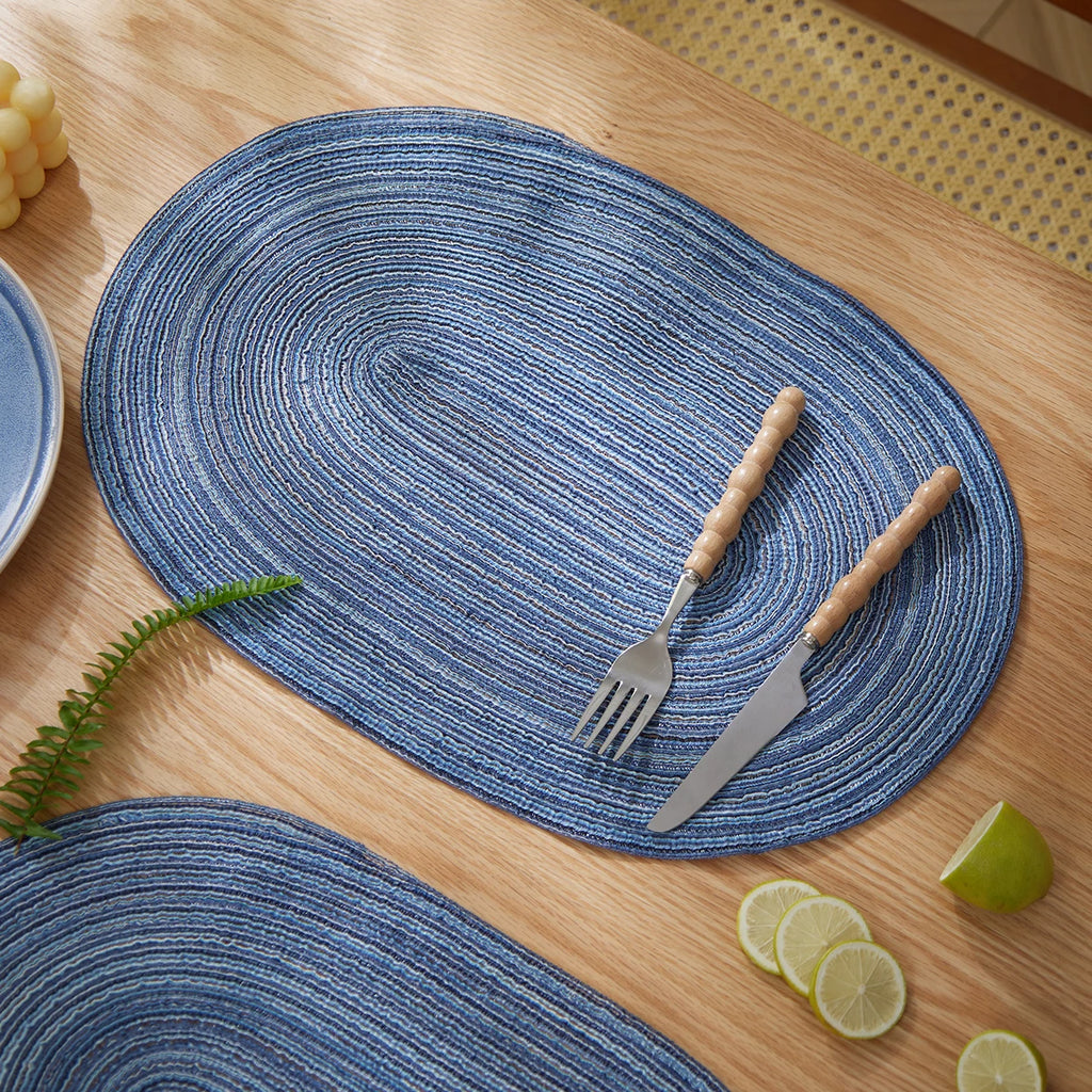 Lot de 4 napperons ovales tissés antidérapants - Bleu