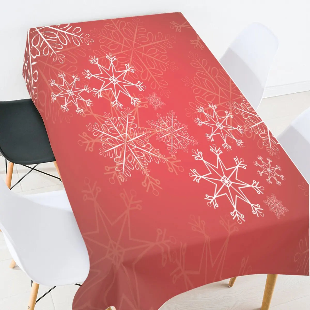 Nappe de table rouge imprimée flocons de neiges