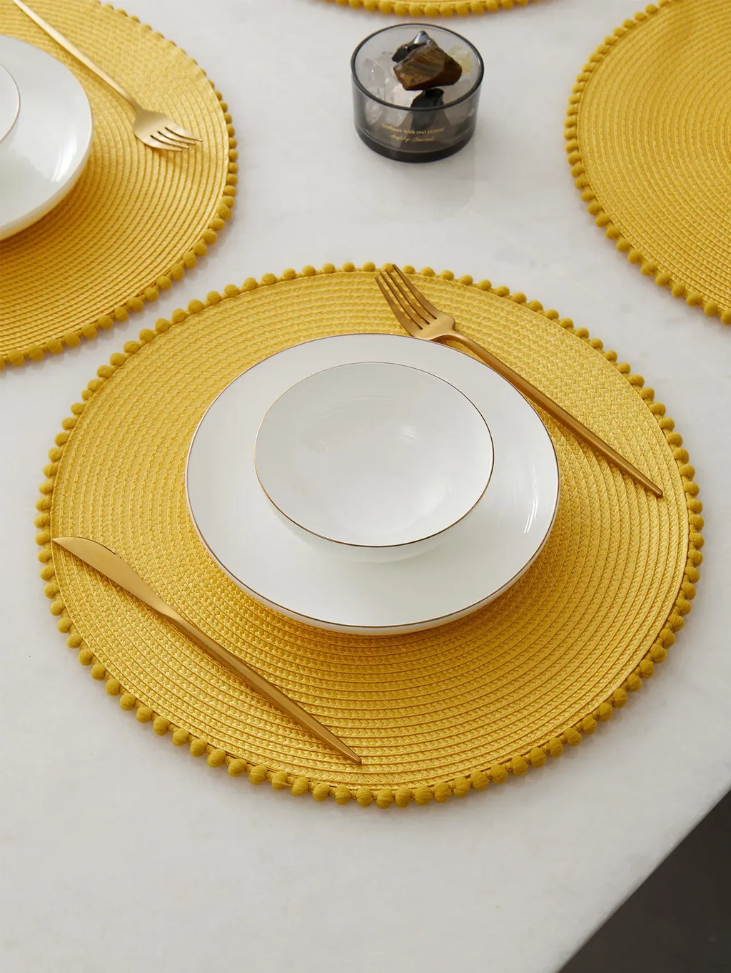 Lot de 4 napperons ronds tressés - Jaune