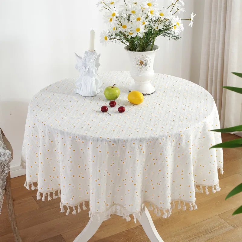 Nappe ronde en coton avec pompon