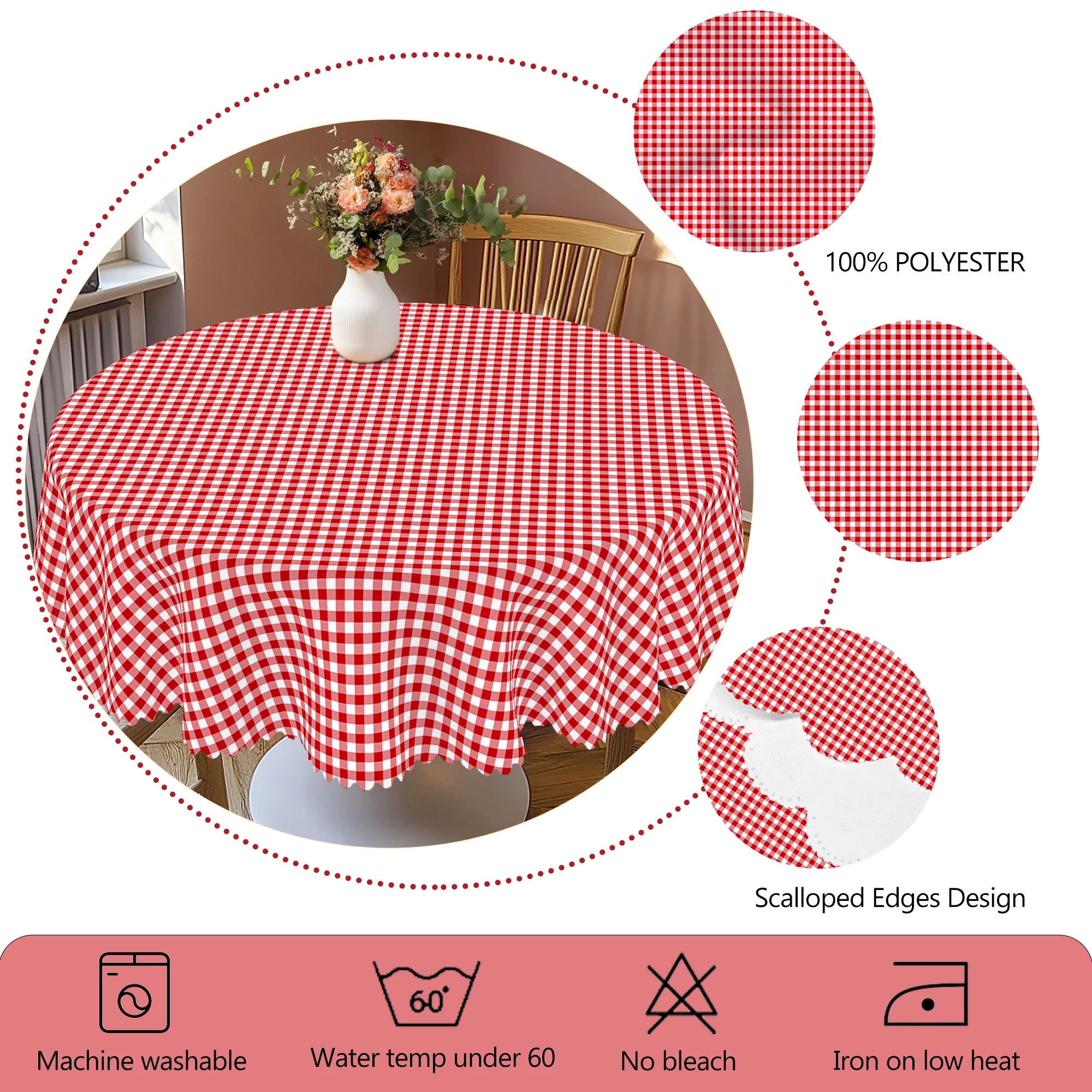 Nappe de table imperméable à carreaux rouge et blanc