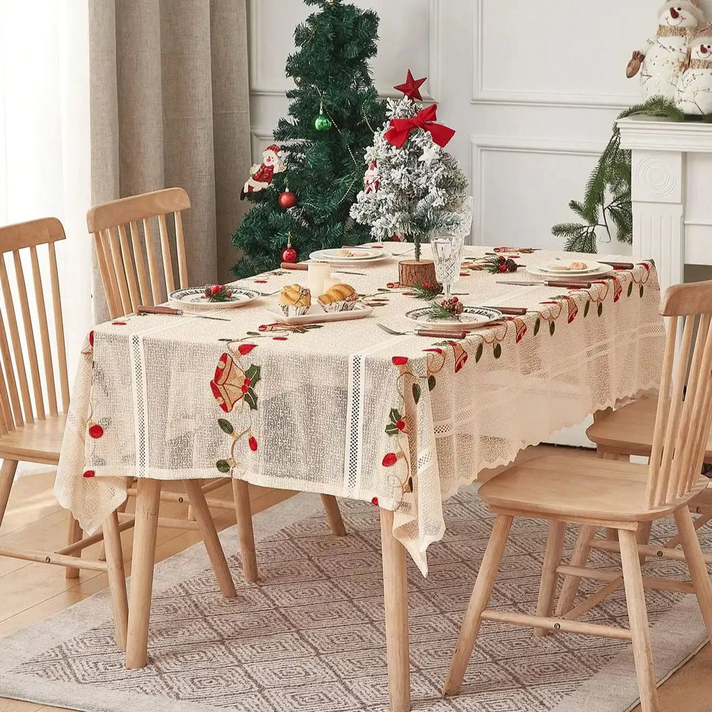 Nappe de table de Noël en dentelle beige
