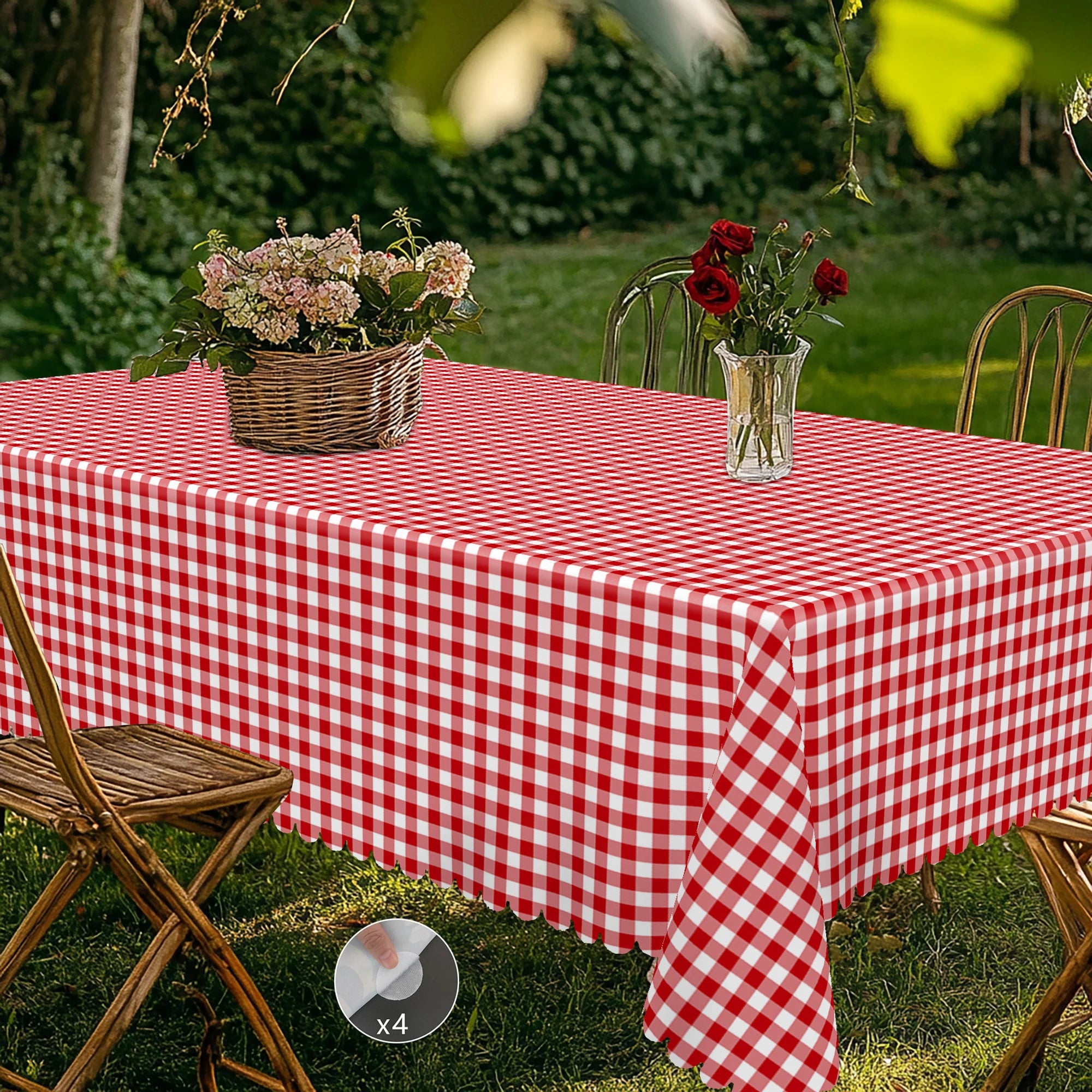 Nappe de table imperméable à carreaux rouge et blanc