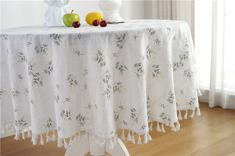 Nappe ronde en coton avec pompon