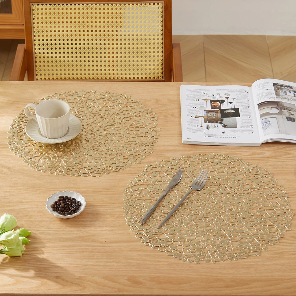 Lot de 6 Napperons ronds en PVC - Doré