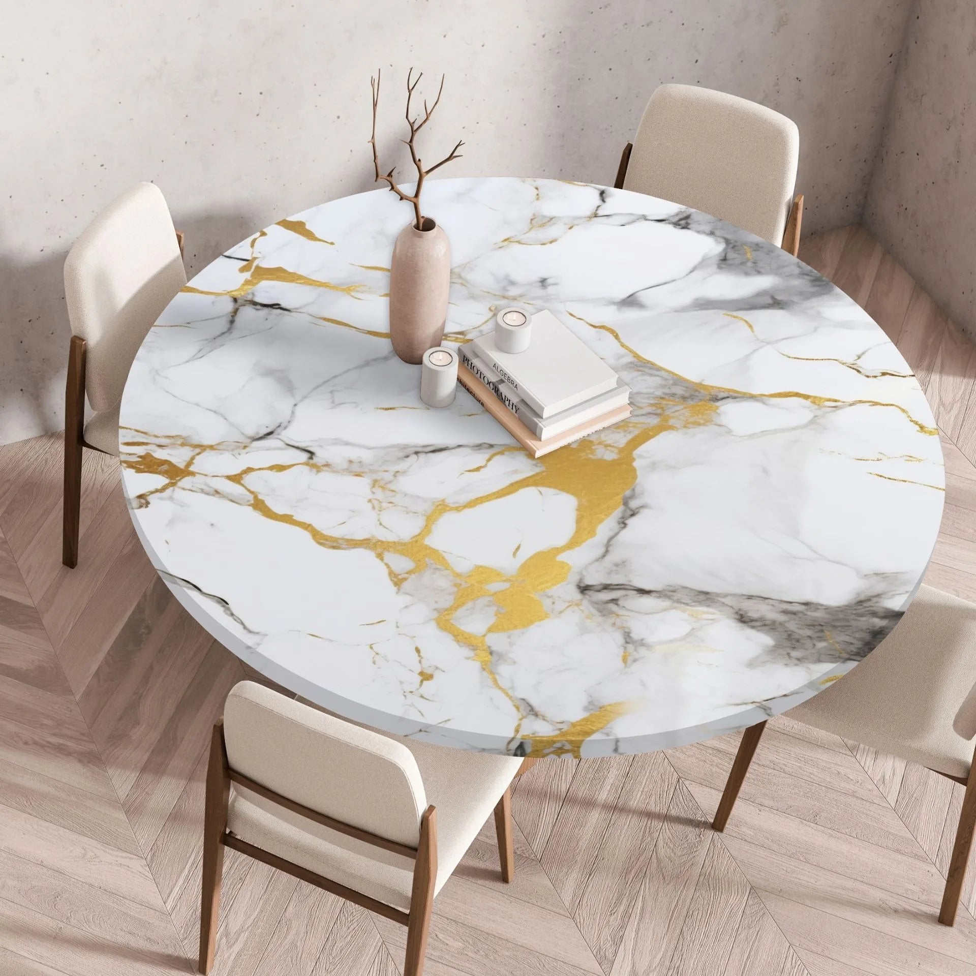 Nappe de table ronde imperméable effet marbre