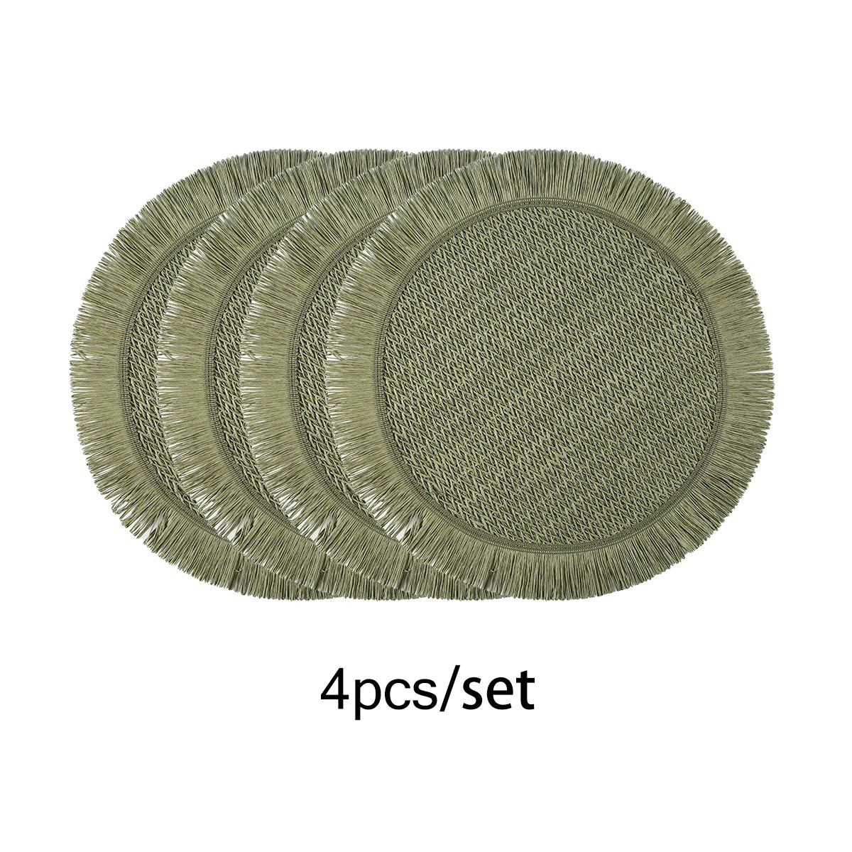 Lot de 4 napperons ronds tissés style bohème - Vert