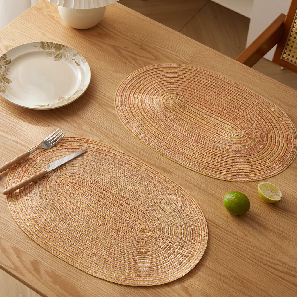 Lot de 4 napperons ovales tissés antidérapants - Jaune