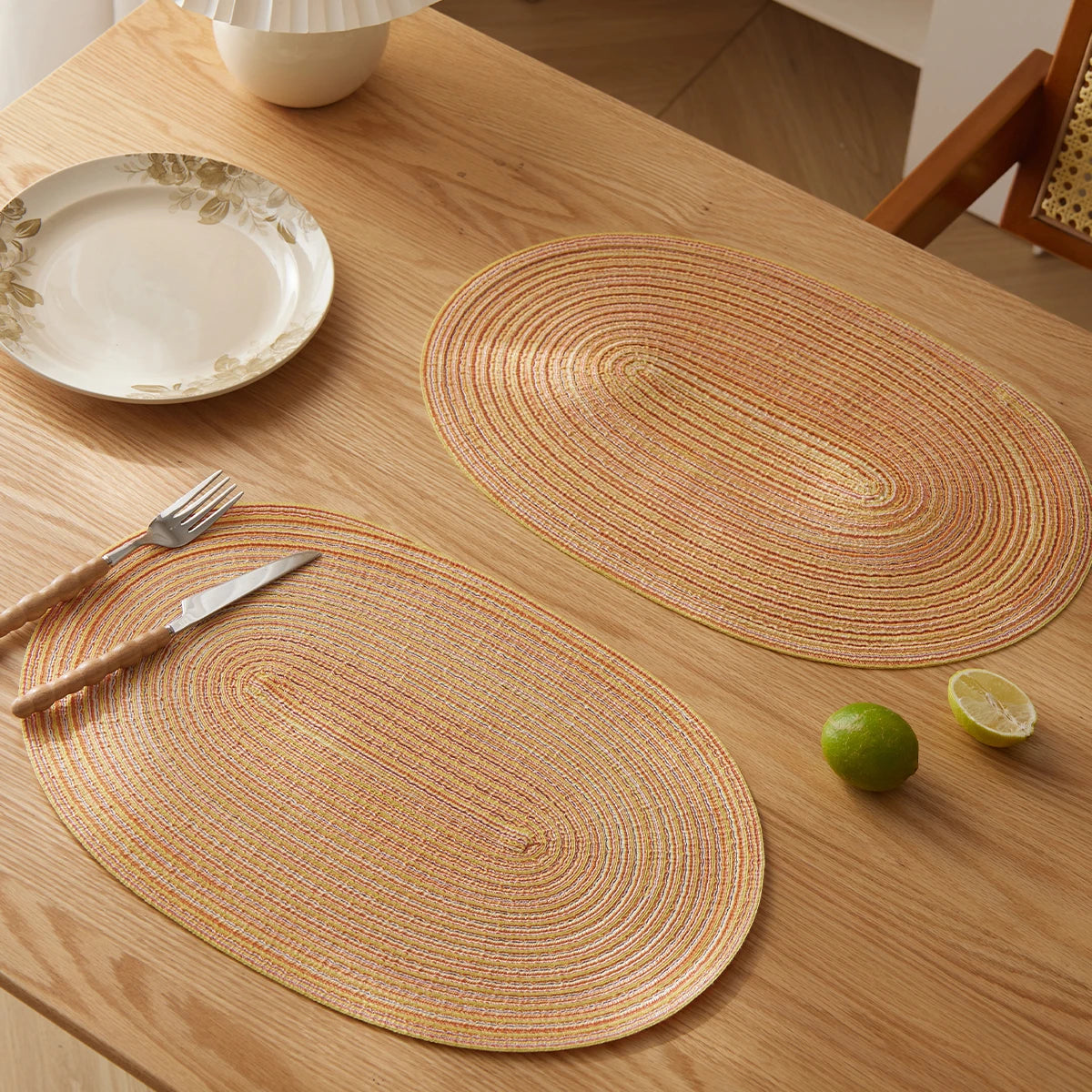 Lot de 4 napperons ovales tissés antidérapants - Jaune