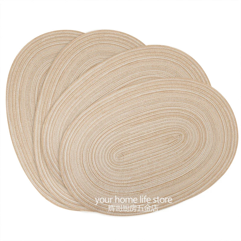 Lot de 4 napperons ovales tissés antidérapants - Beige