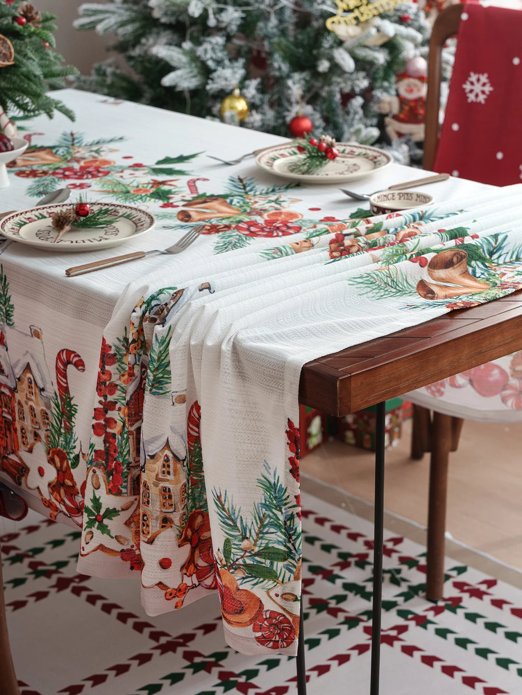 Nappe de table de noël blanche imprimée cloche de noël