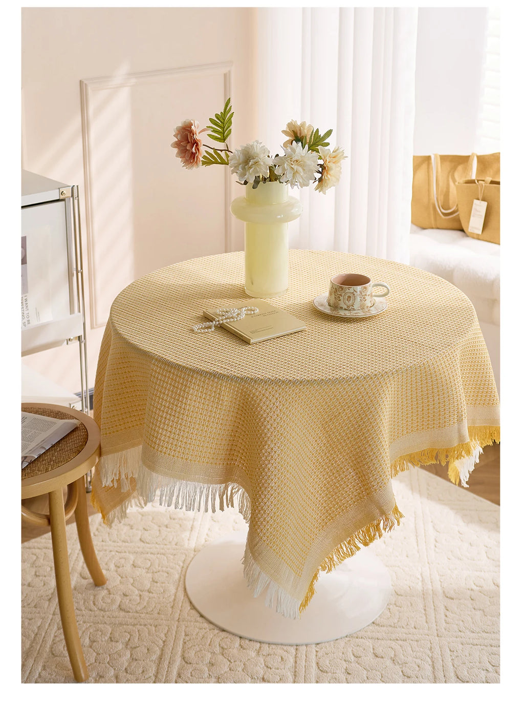 Nappe à franges carrée en coton