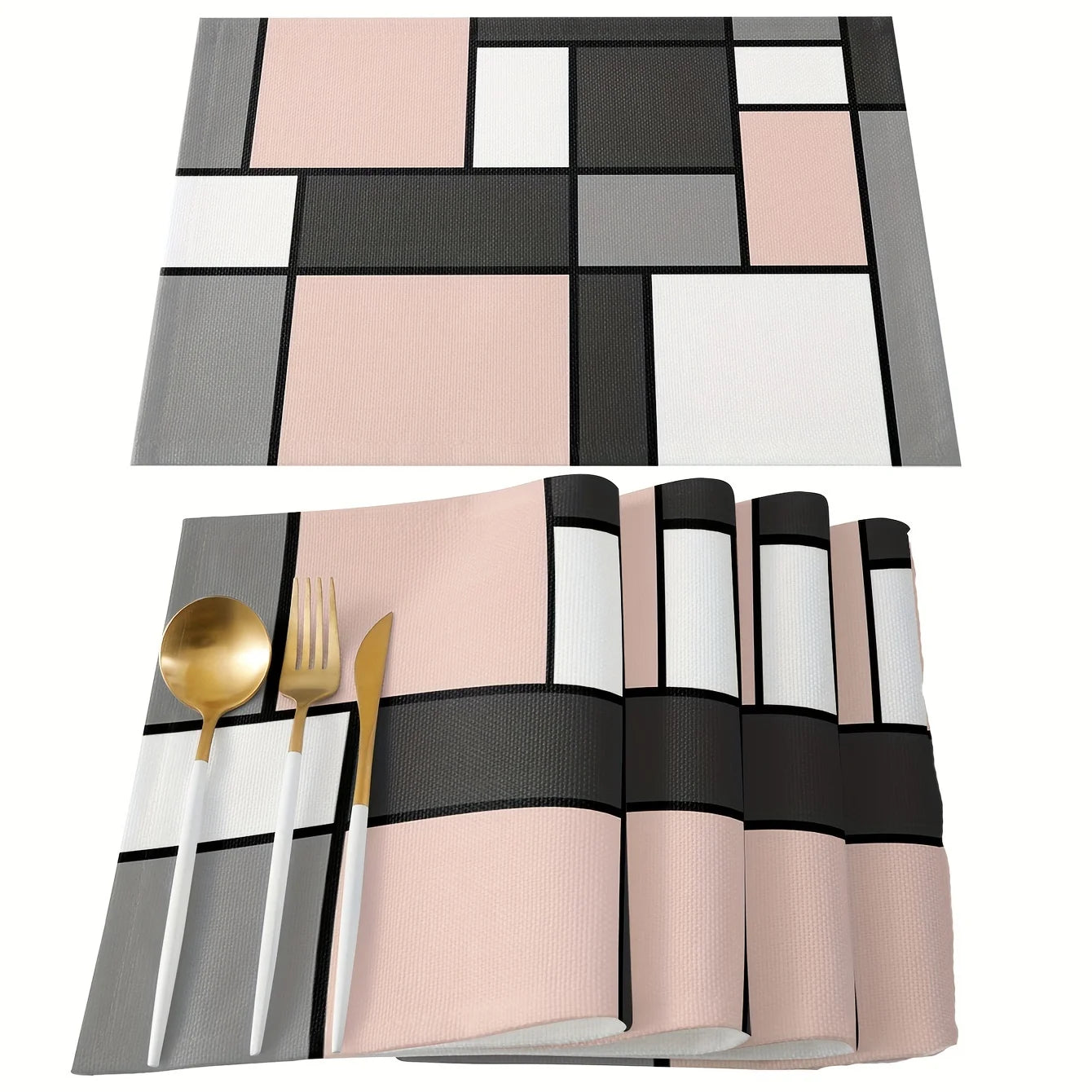 Lot de 4 napperons à motifs géométriques - Rose