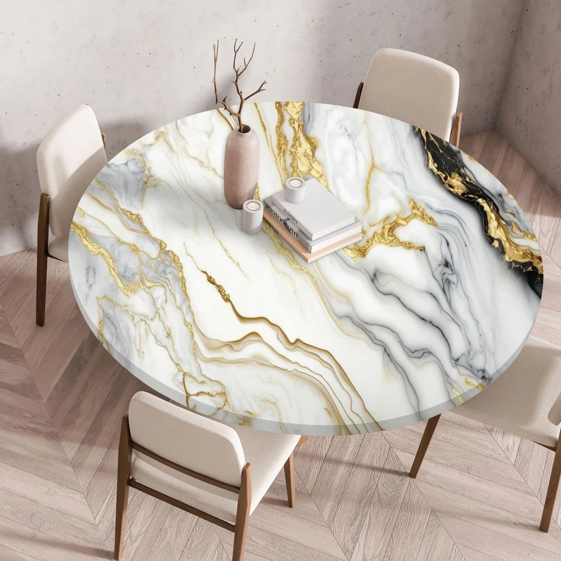 Nappe de table ronde imperméable effet marbre