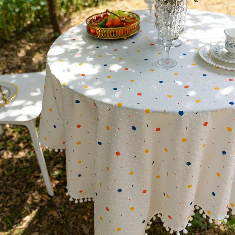 Nappe ronde en coton à pampilles - multicolores