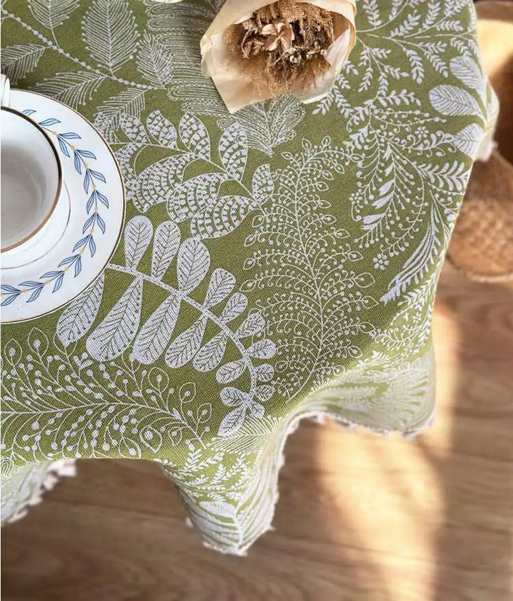 Nappe à franges en coton - imprimés verts