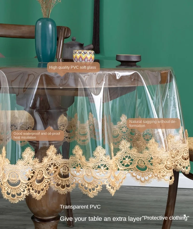 Nappe de table ronde en PVC transparent avec dentelle