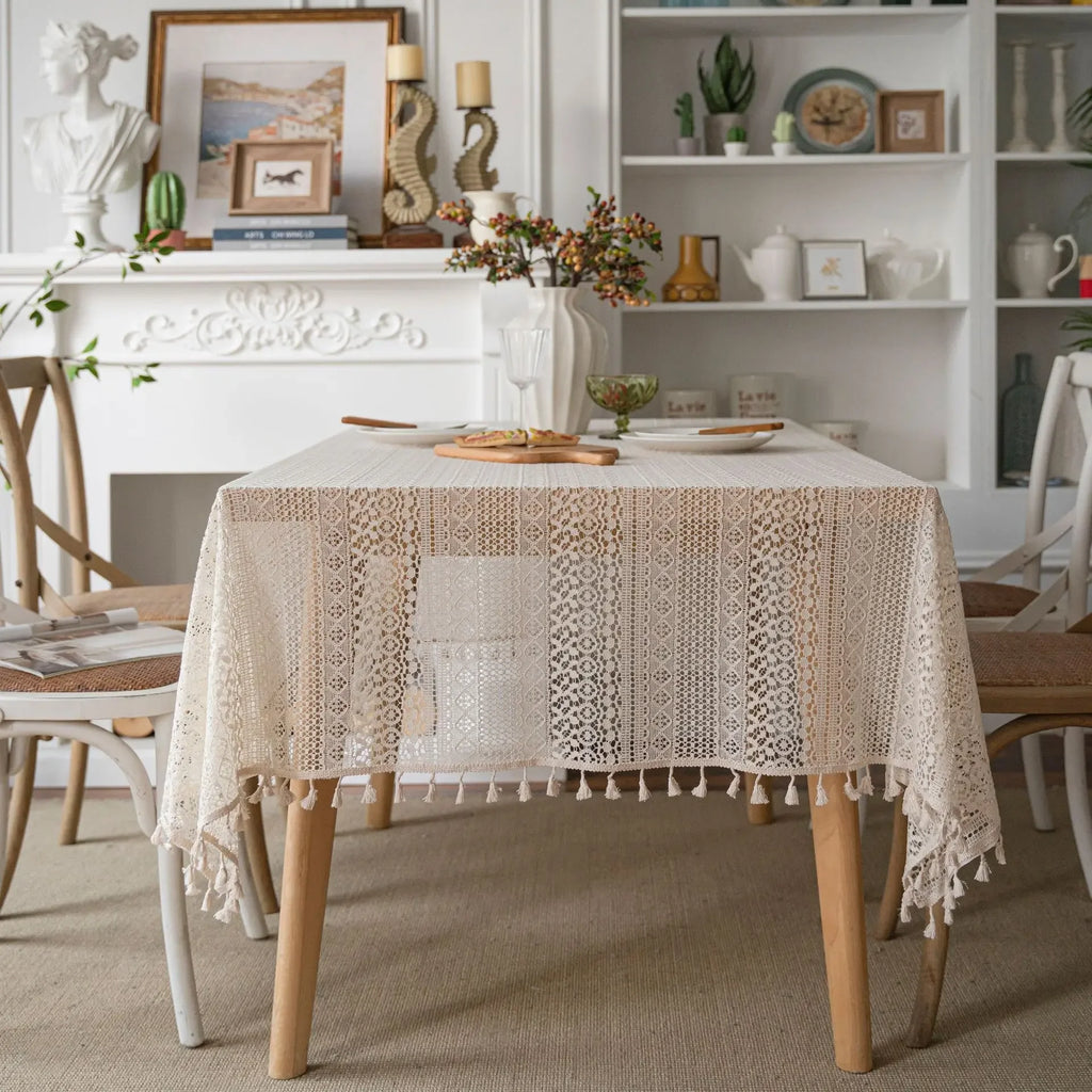 Nappe de table réctangle en crochet beige