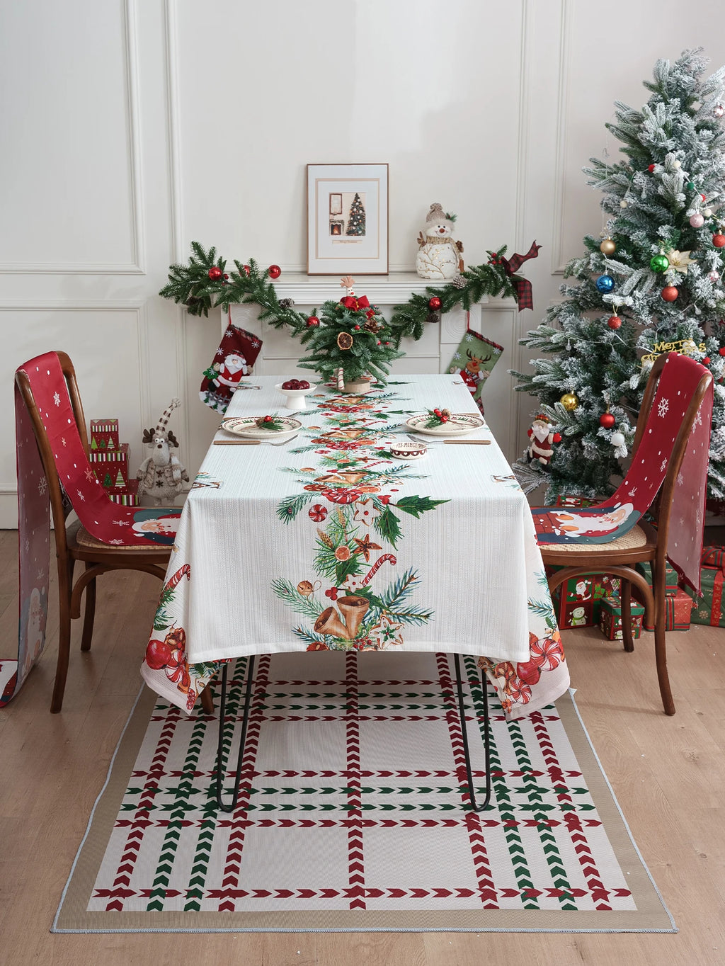 Nappe de table de noël blanche imprimée cloche de noël