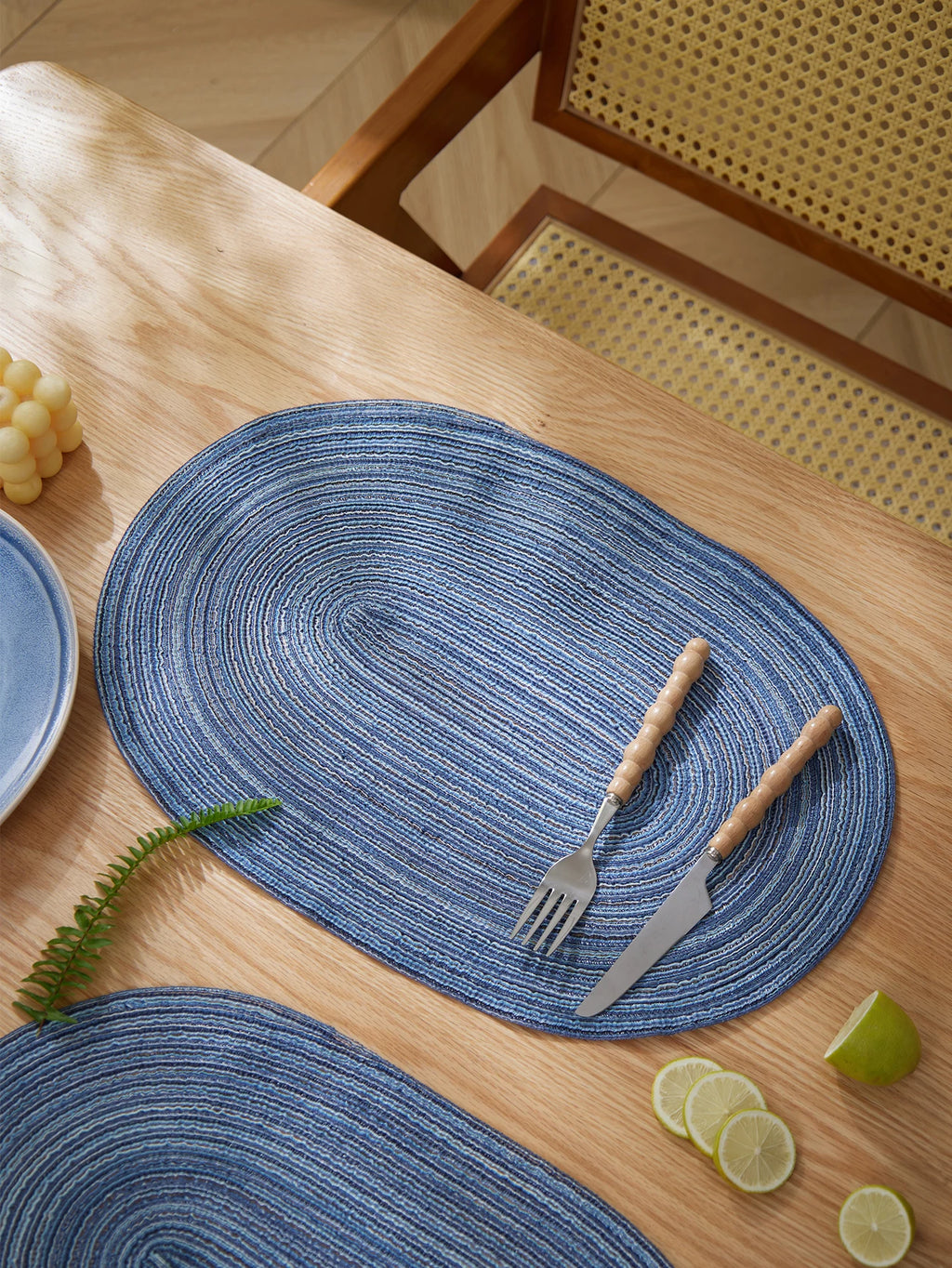 Lot de 4 napperons ovales tissés antidérapants - Bleu