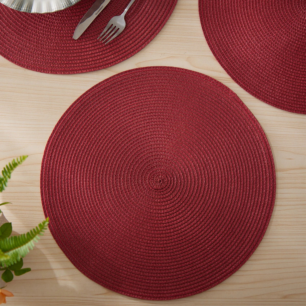 Lot de 4 napperons ronds tissés - Rouge