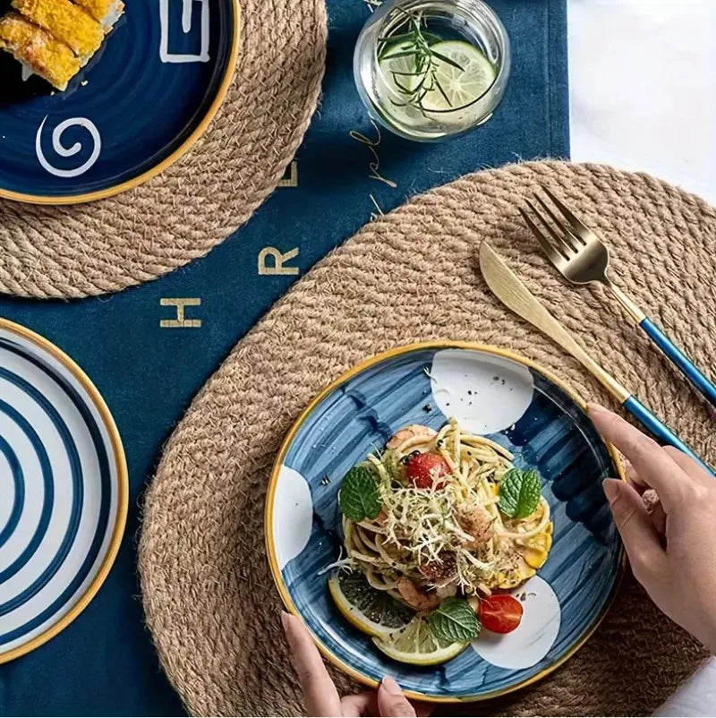 Lot de 4 napperons ovales tissés en lin antidérapants