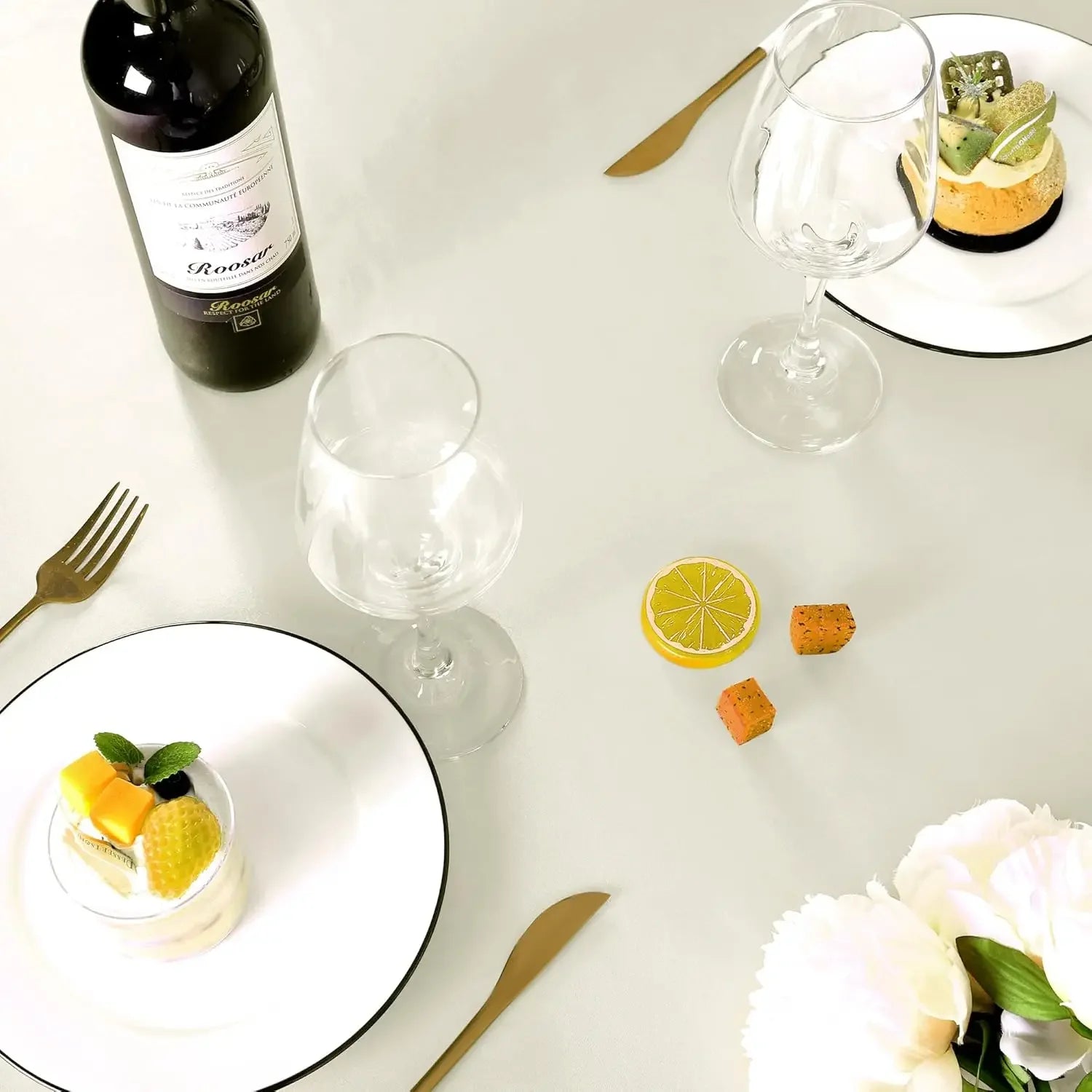 Nappe de table ronde en satin - Beige