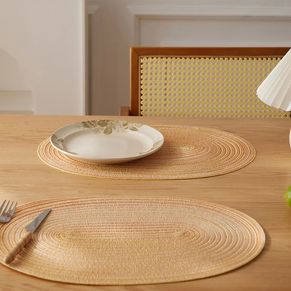 Lot de 4 napperons ovales tissés antidérapants - Jaune
