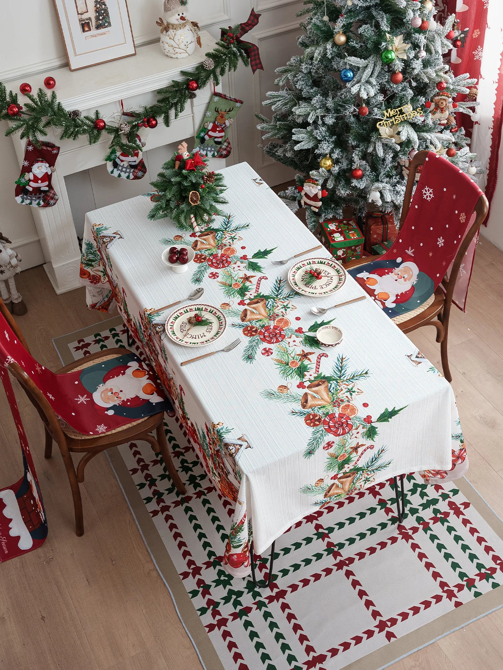 Nappe de table de noël blanche imprimée cloche de noël