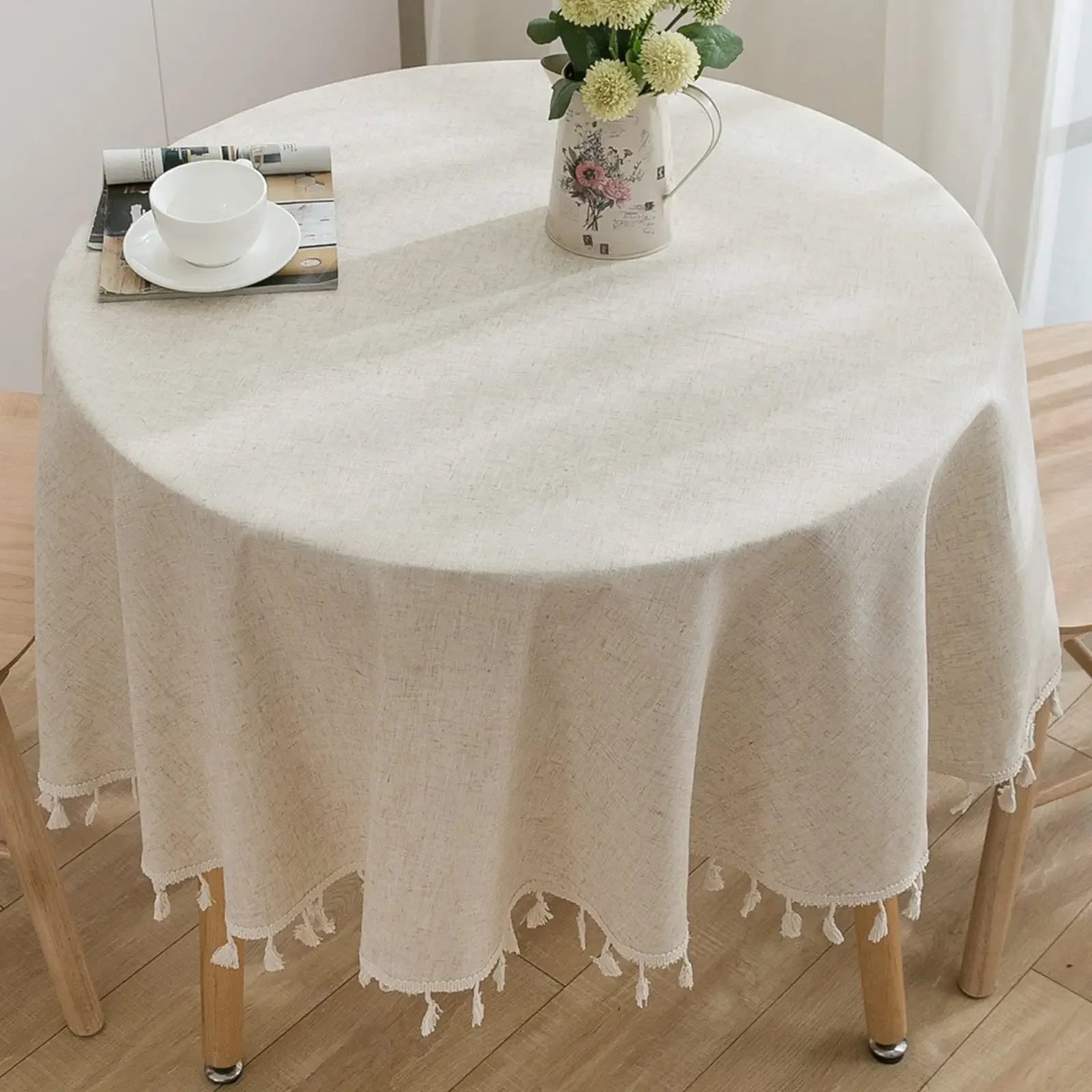 Nappe ronde en lin avec franges bohème