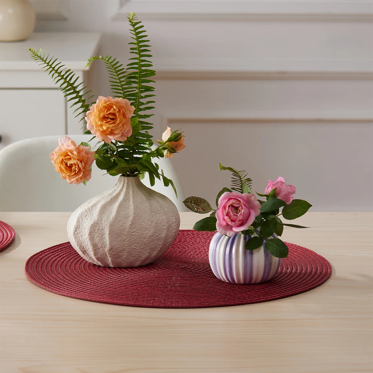 Lot de 4 napperons ronds tissés - Rouge