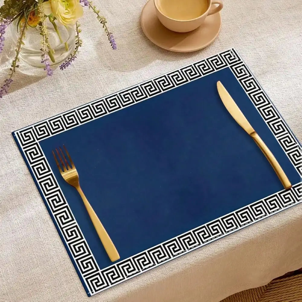 Lot de 4 napperons à motif grec - Bleu