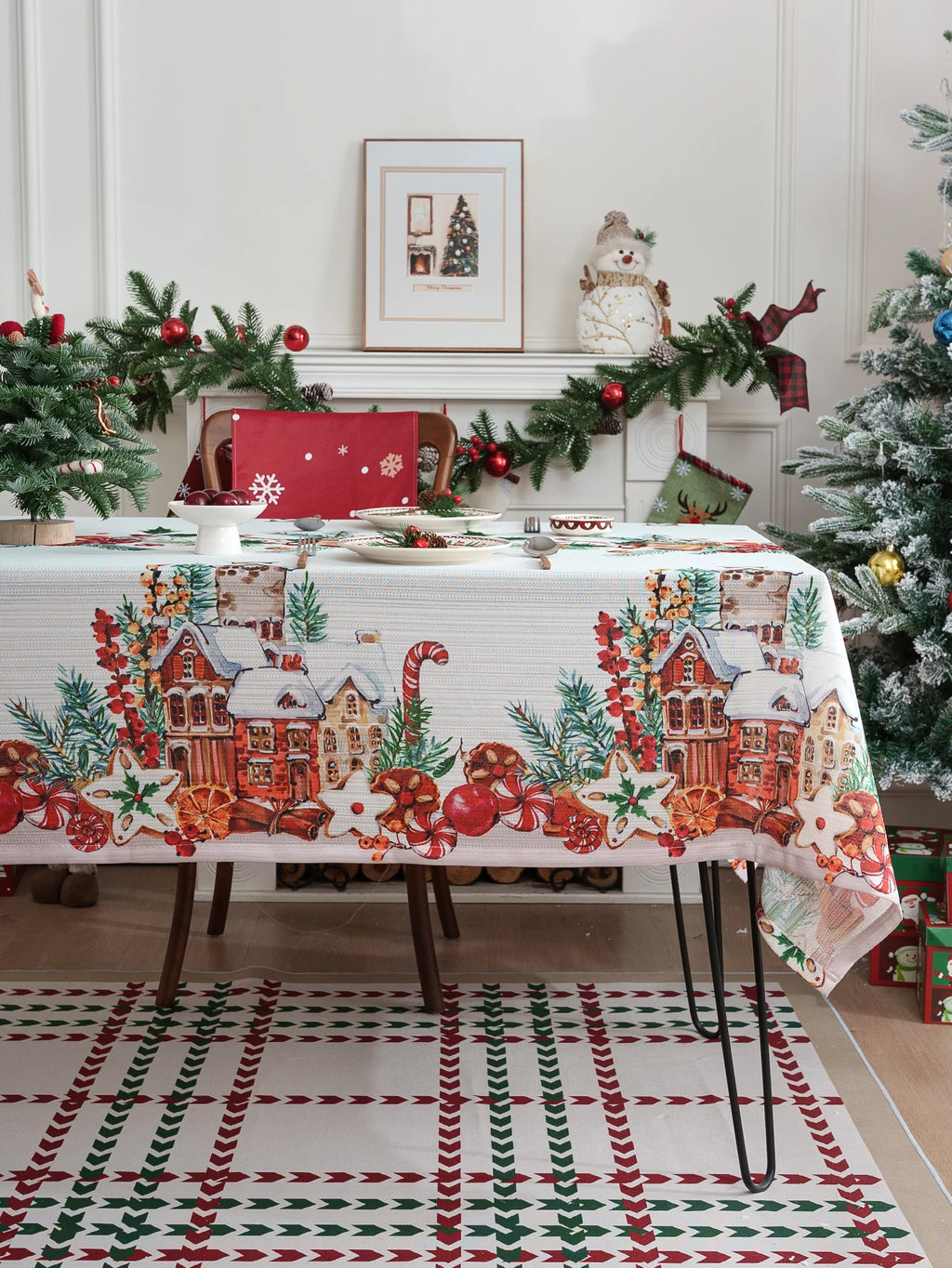 Nappe de table de noël blanche imprimée cloche de noël