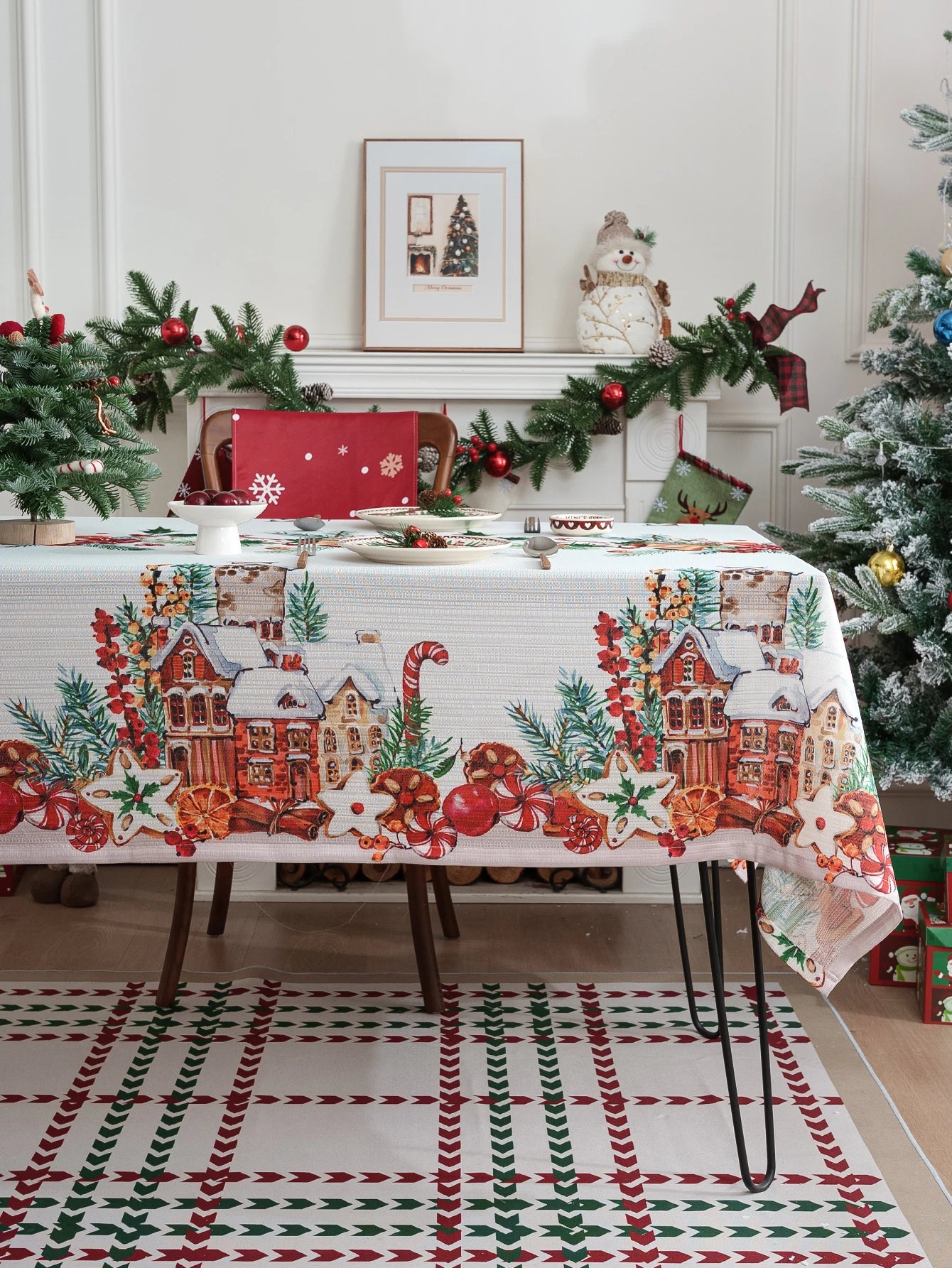 Nappe de table de noël blanche imprimée cloche de noël