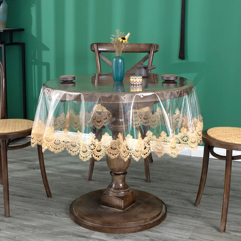 Nappe de table ronde en PVC transparent avec dentelle