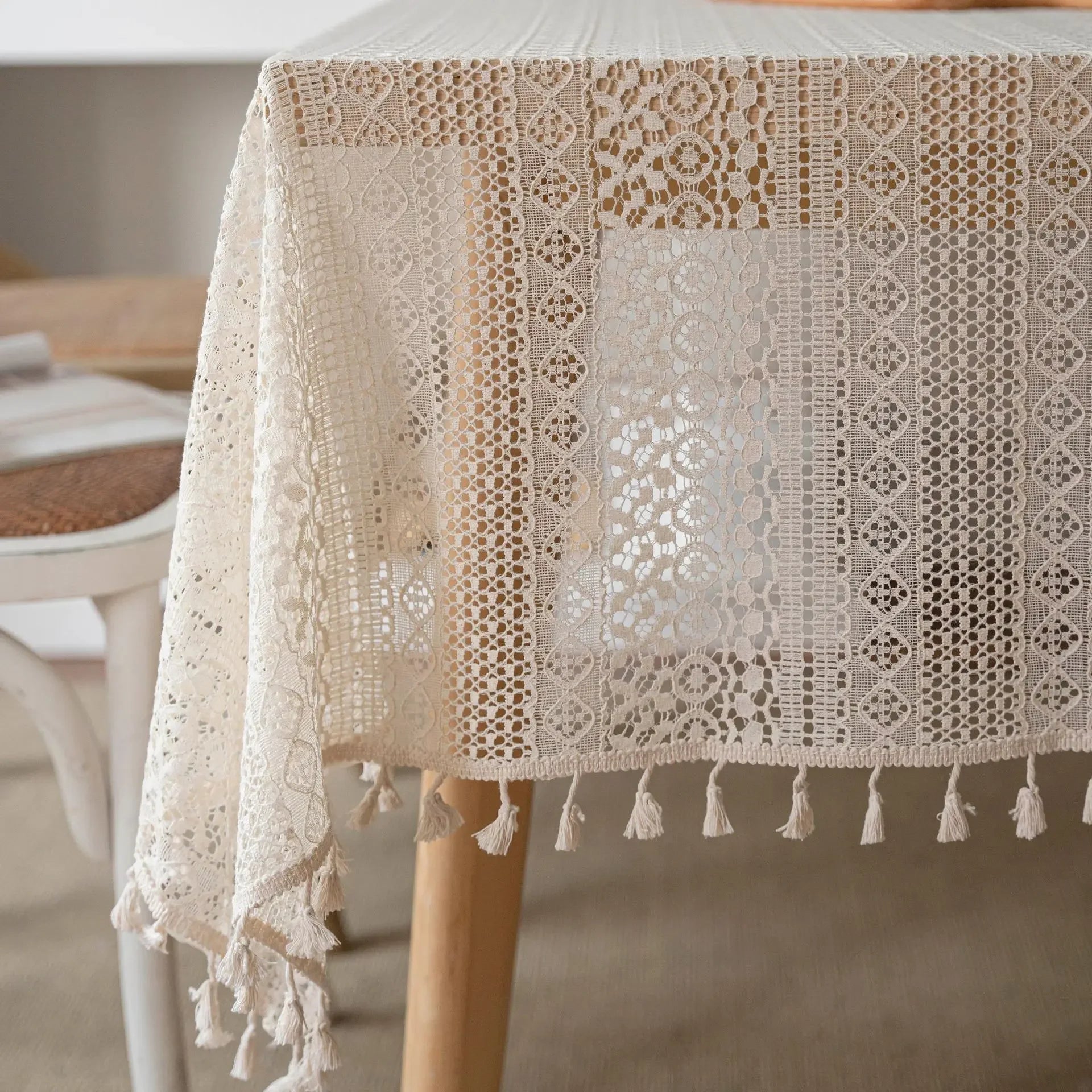 Nappe de table réctangle en crochet beige