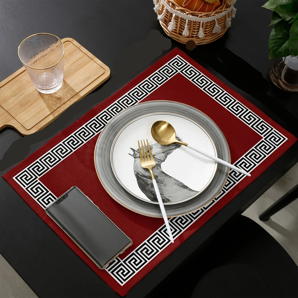 Lot de 4 napperons à motif grec - Rouge