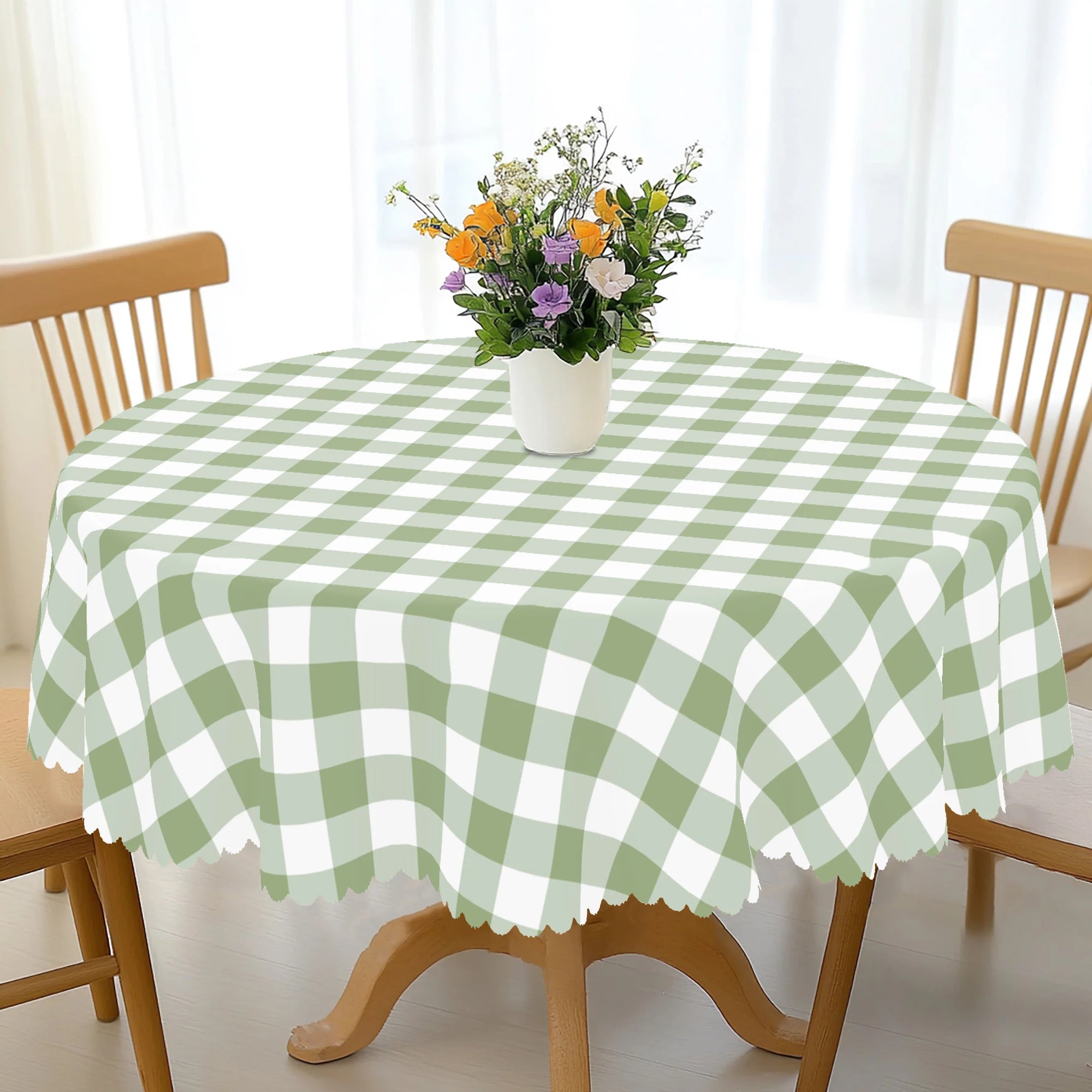 Nappe de table imperméable à carreaux vert sauge et blanc