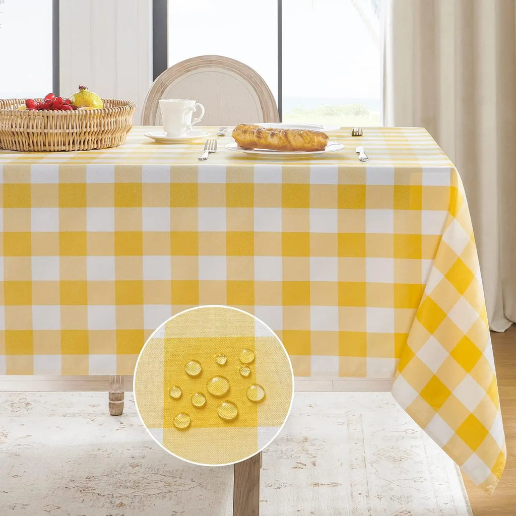 Nappe de table imperméable à carreaux jaune et blanc