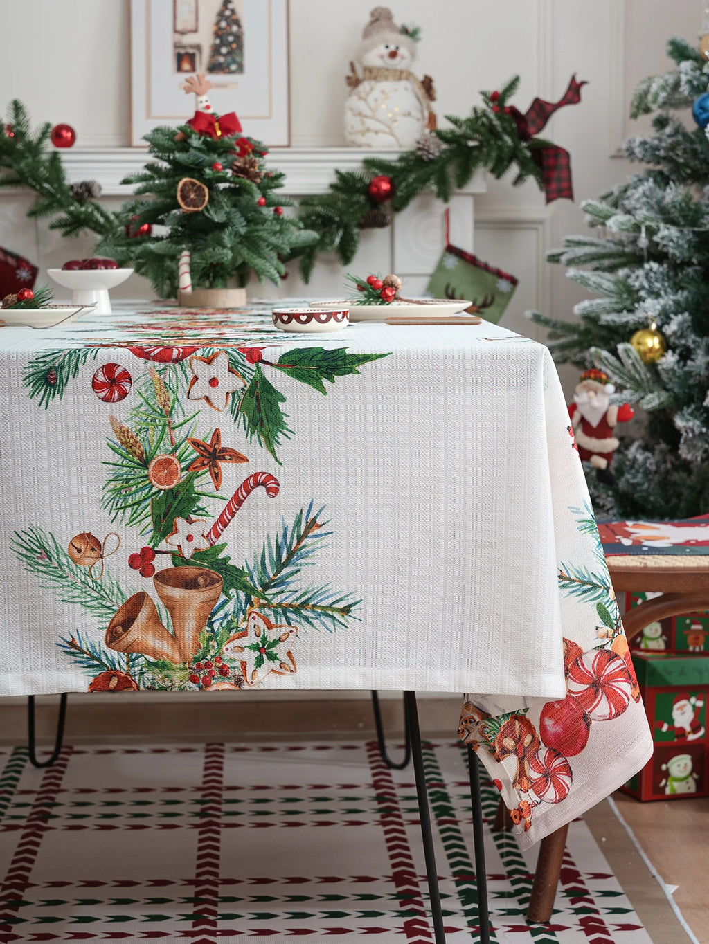 Nappe de table de noël blanche imprimée cloche de noël