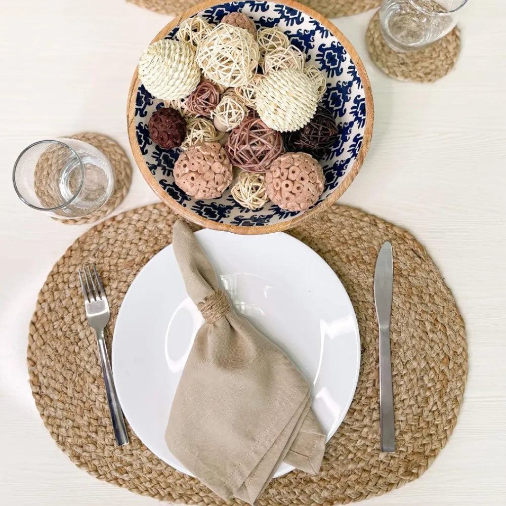 Lot de 4 napperons ovales tissés en lin antidérapants
