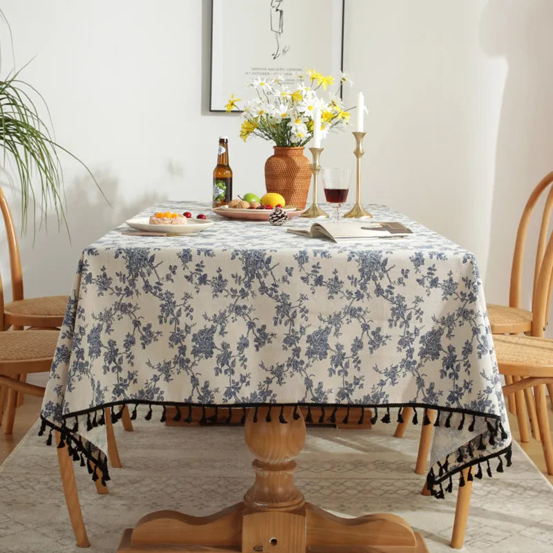 Nappe en coton – imprimé floral bleu