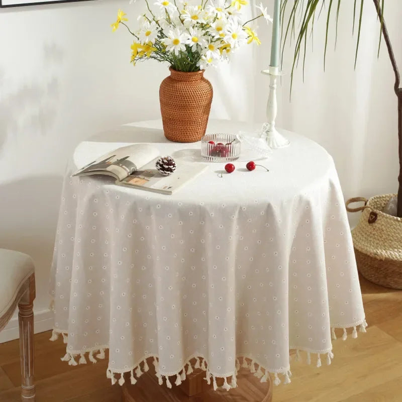 Nappe ronde en lin imprimé petites fleurs